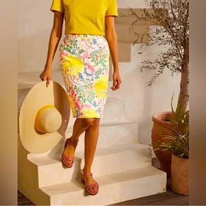 BODEN Tropical Charm Print Pencil Skirt - Floral Flamingo - Size 4R